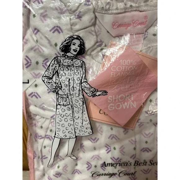 VTG Sears Carriage Court Short Flannel Nightgown Size L Purple Cotton NWT - Picture 3 of 7